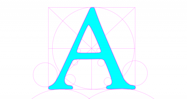 Letter form diagram plus vector outline nodes